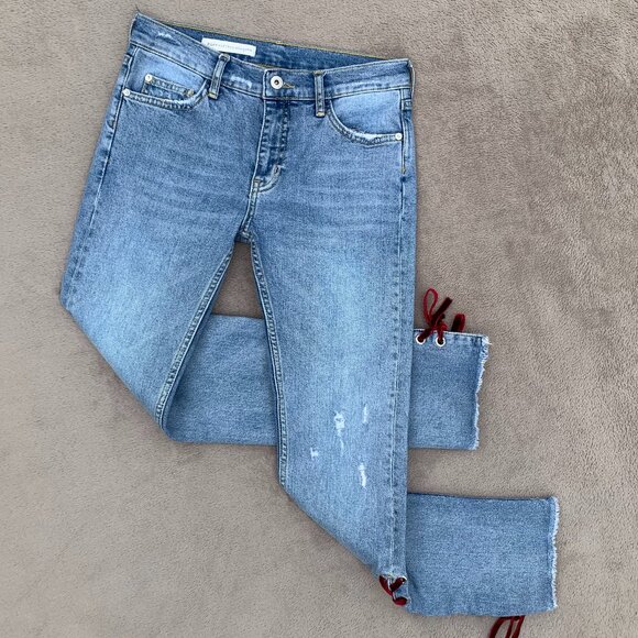 Pilcro and the Letterpress Side Velvet Lace Up Mid Rise Straight Leg Jeans Sz 26 - Picture 2 of 15